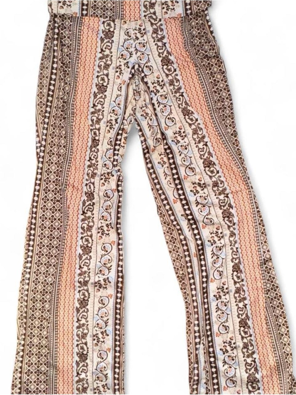 Jump Striped Wide-Leg Pants in Peach, Brown and Cream